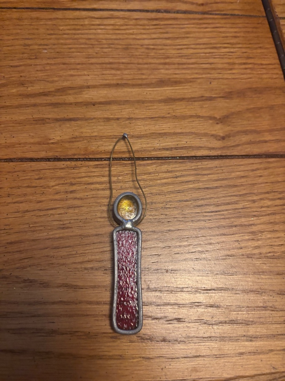 Handcrafted Red Glass Pendant with Amber Accent
